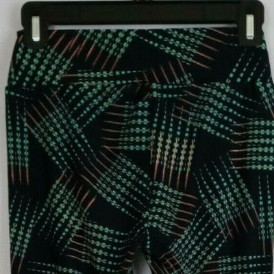 New LuLaRoe One Size Leggings Black With Bright Green & Orange Design